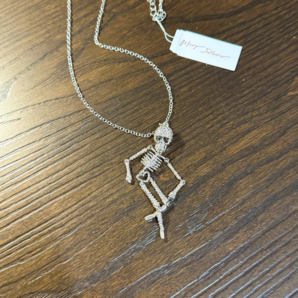 Betsey Johnson Skeleton Crystal Pendant Necklace NWT
